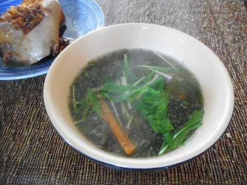 水菜とニンジンと地海苔のスープ
